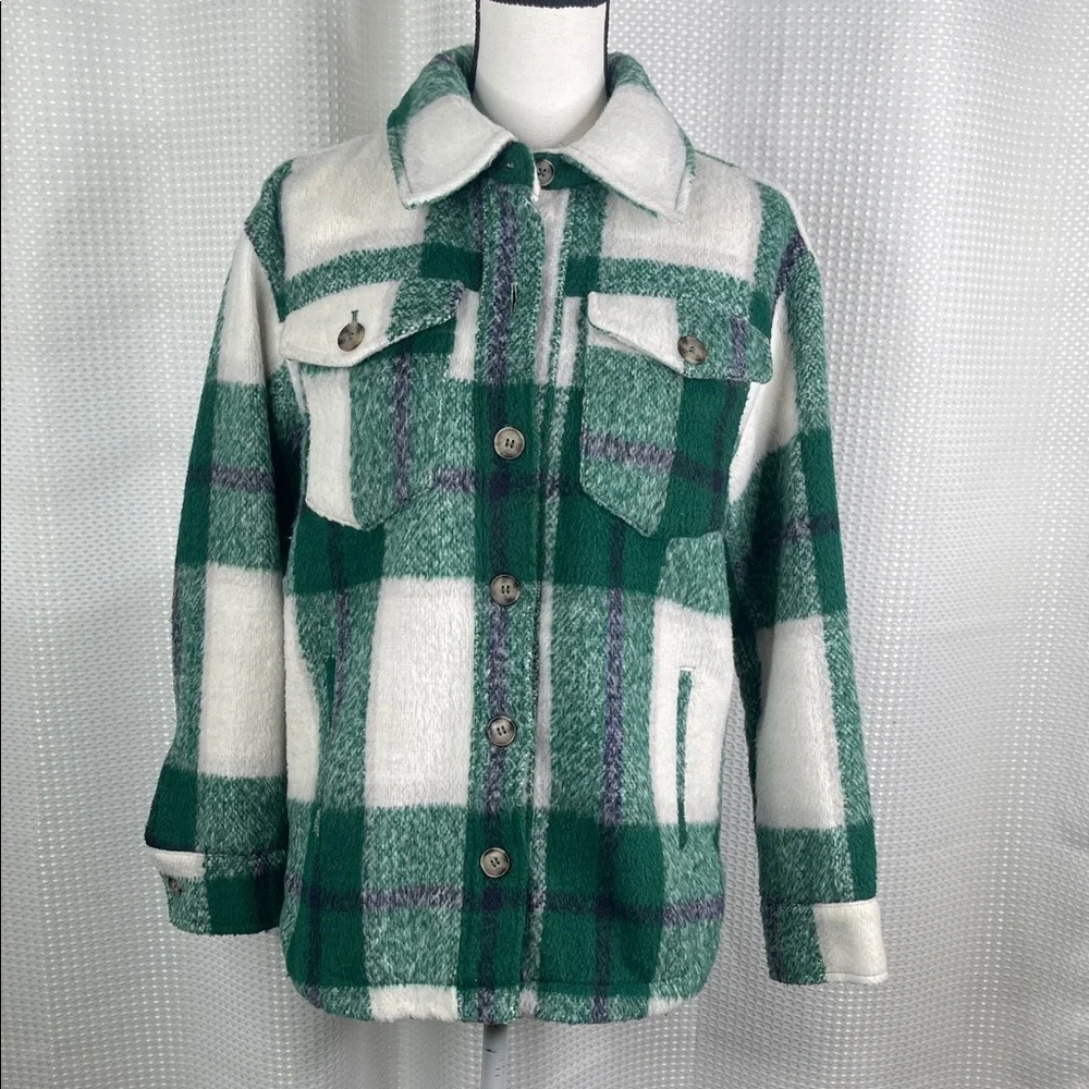 Avec Les Filles Shacket Jacket Checked Button Front Pockets Sz S